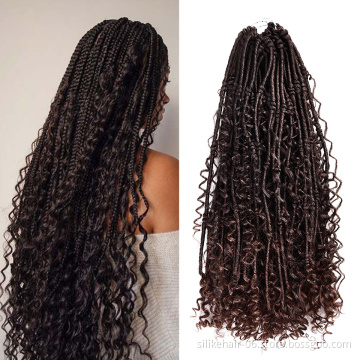 Wholesale Black Brown 20 Inch Long Boho Faux Locs With Curly Hair Goddess Locs Crochet Synthetic Braids Hair Extensions